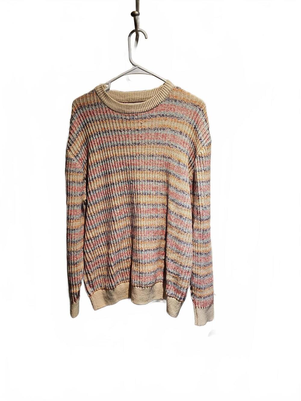 ZARA Chunky Knit Multicolor Rainbow Stripe Knit Sweater Size L